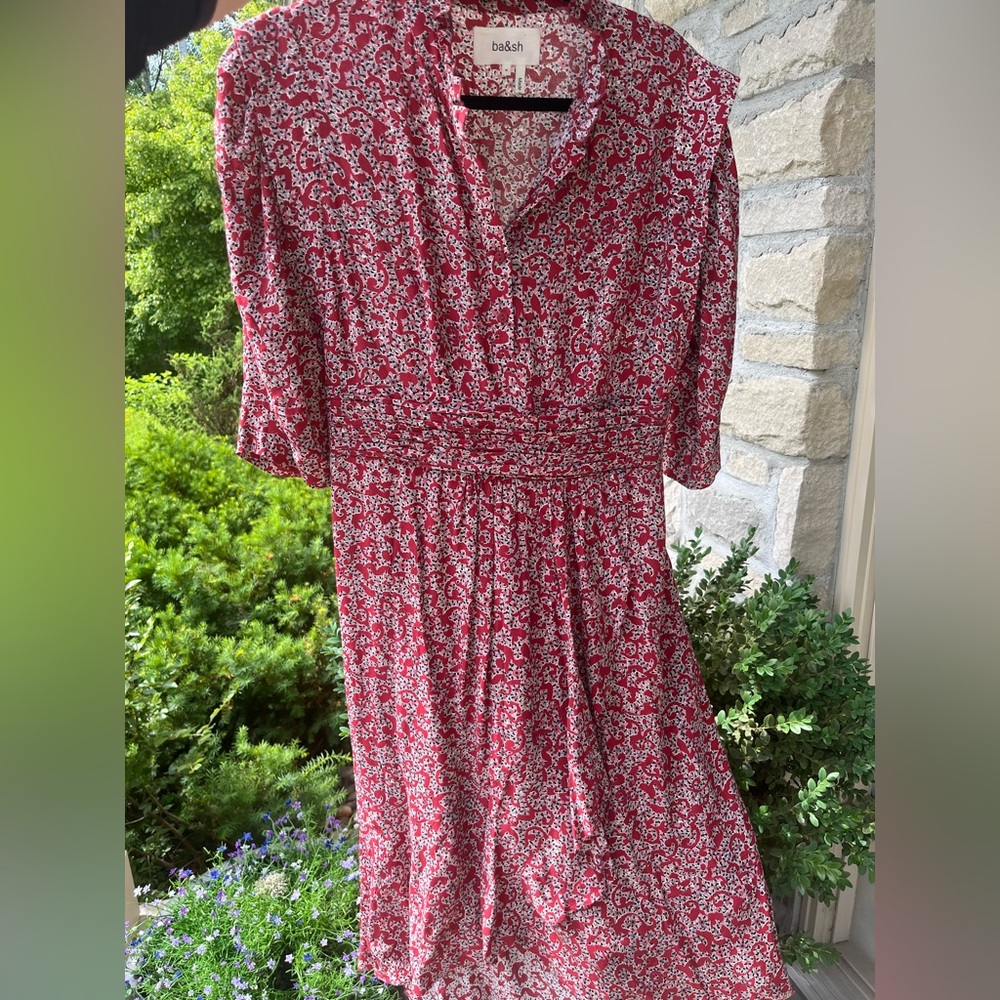 BA&SH Chelsea Wrap-effect Red Floral Print Crepe Dress 6 Like New - Picture 4 of 16